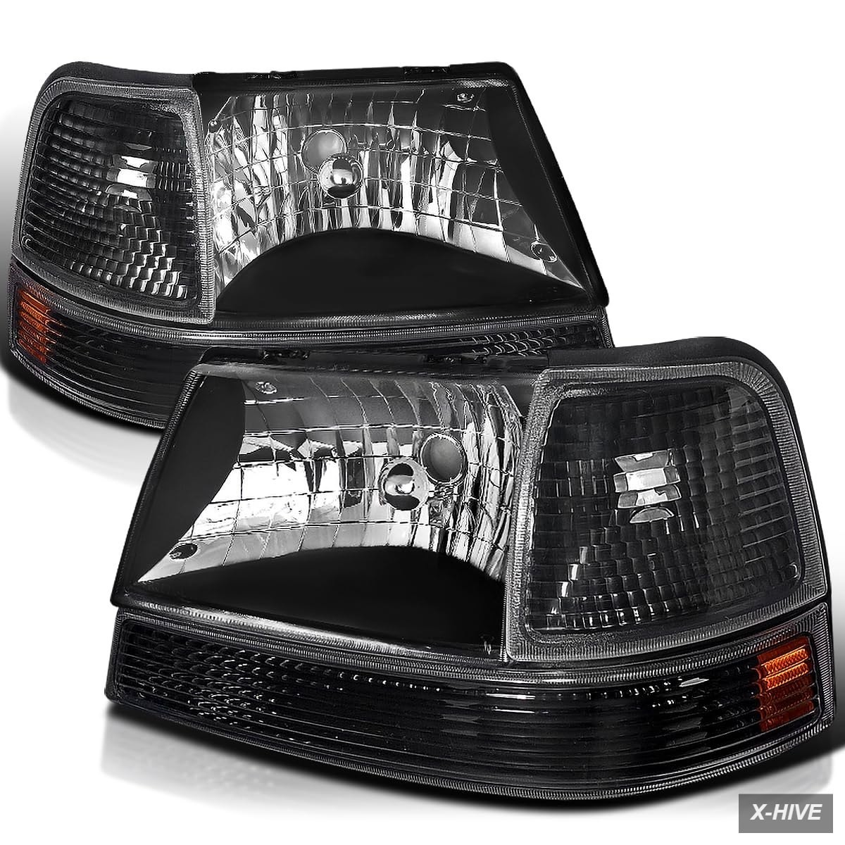 SPEC-D TUNING 4PC Black Headlights + Signal Corner Lights Compatible with