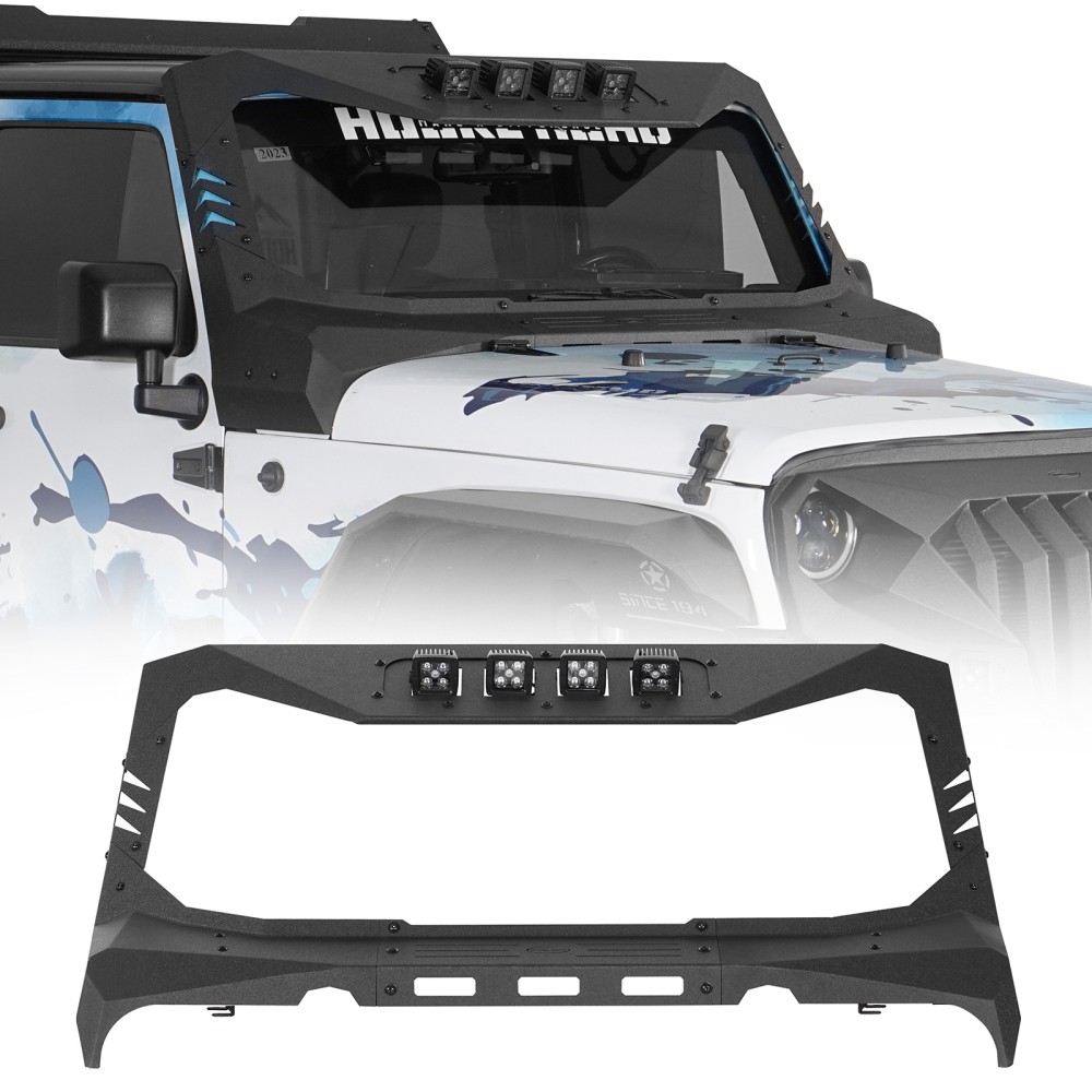 Steel Madmax Windshield Frame Cover Visor/Cowl for 2007-2018 Jeep Wrangler JK