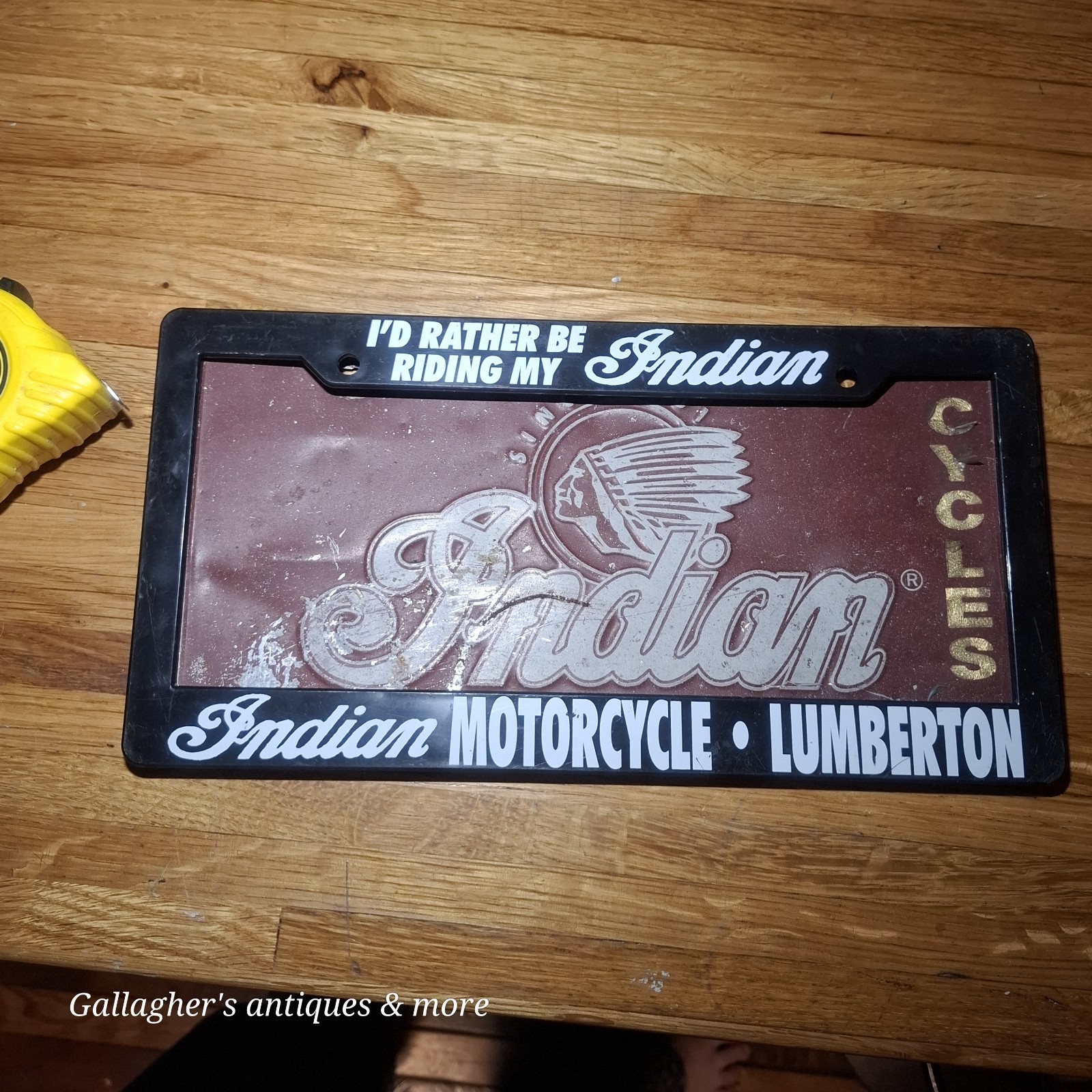 Rare Vintage lumberton NC INDIAN MOTORCYCLE DEALER LICENSE PLATE FRAME & Plate