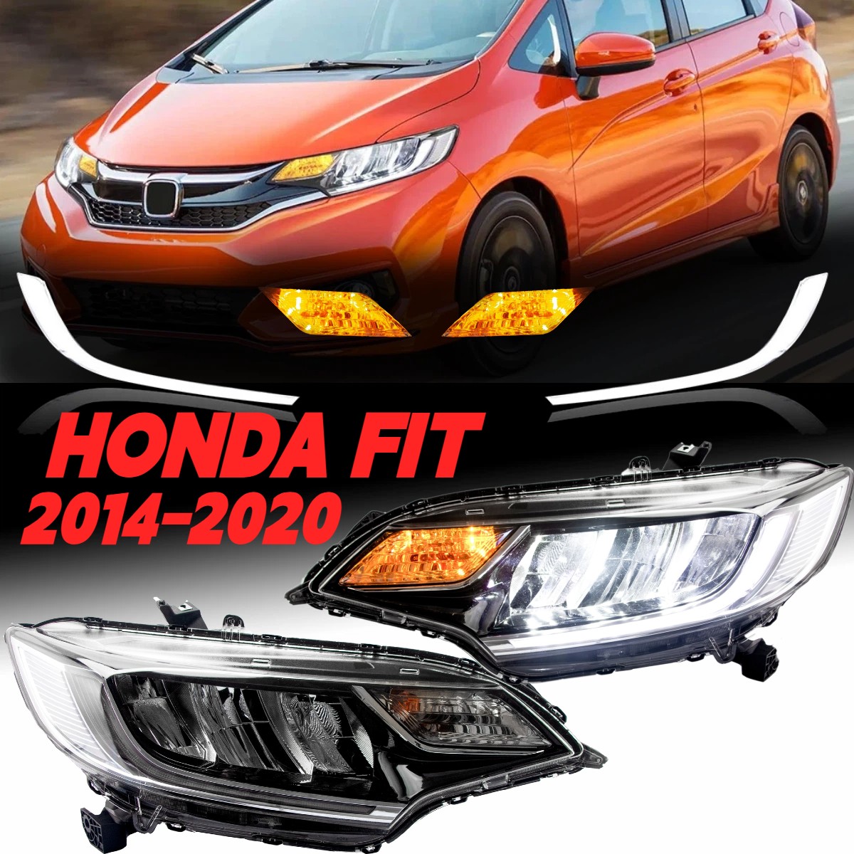 For Honda FIT 2014-2020 Headlights Pair VLAND FULL LED Front Lamps Assembly LHD