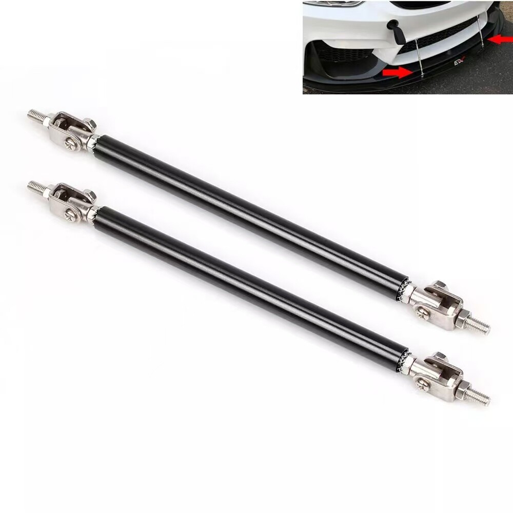 2X Black Adjustable Front Bumper Lip Splitter Spoiler Strut Rod Tie Support Bar