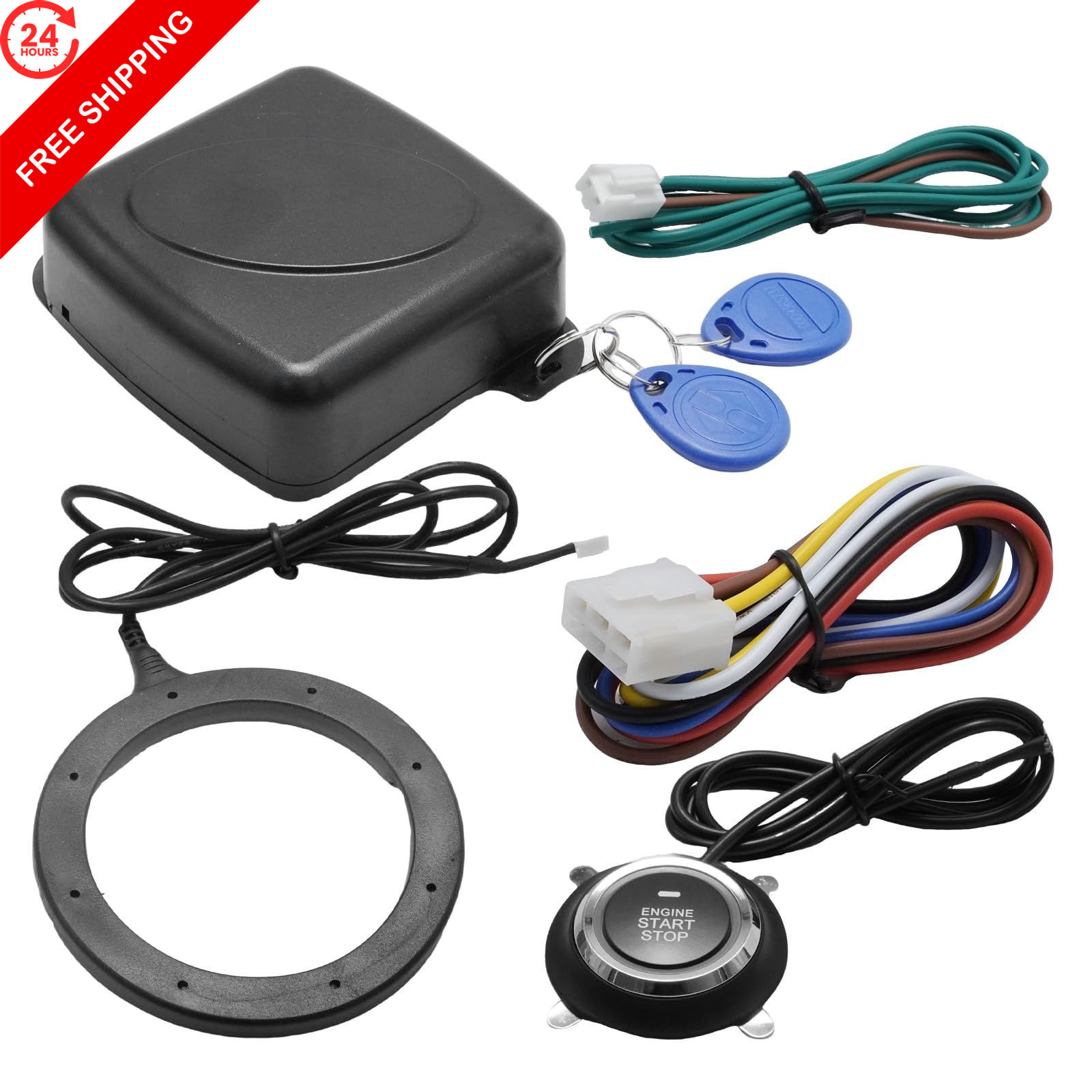 MDEOOSKY 12V Car Alarm System with RFID Keyless Entry & Push Start Black