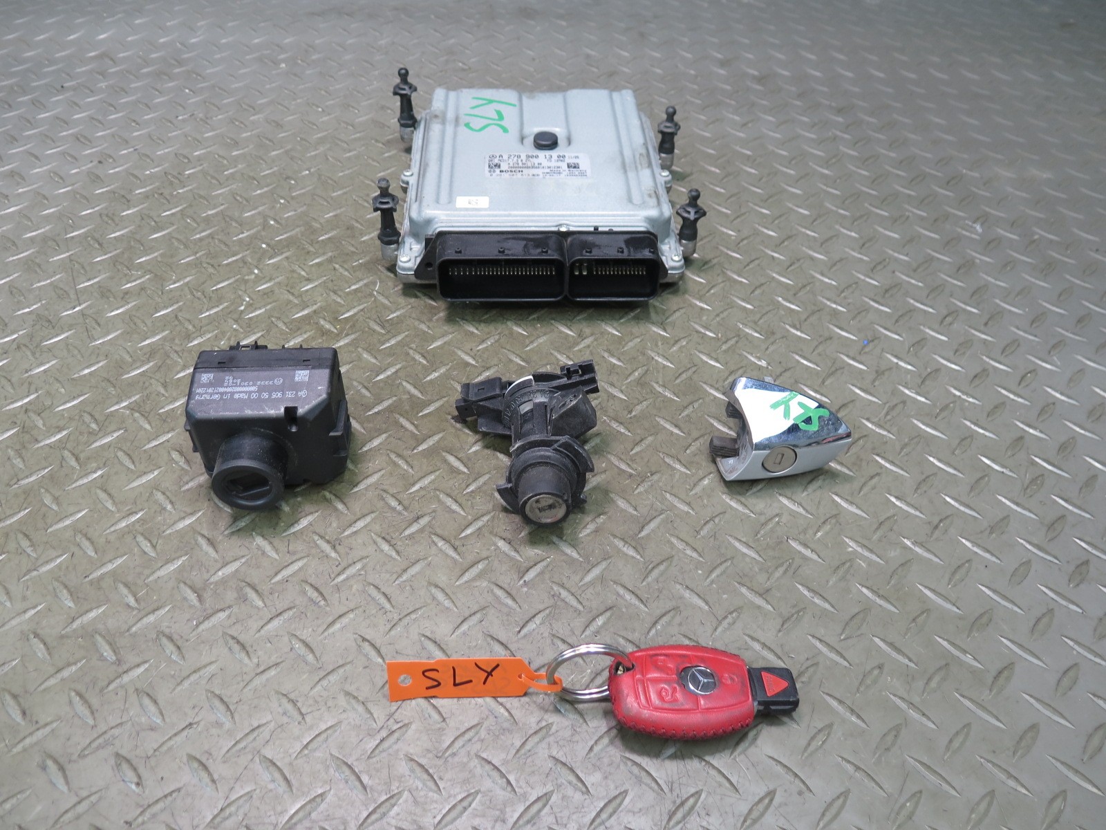 13-16 MERCEDES R231 SL550 278.927 ENGINE ECU ECM DME IGNITION LOCK KEY SET OEM