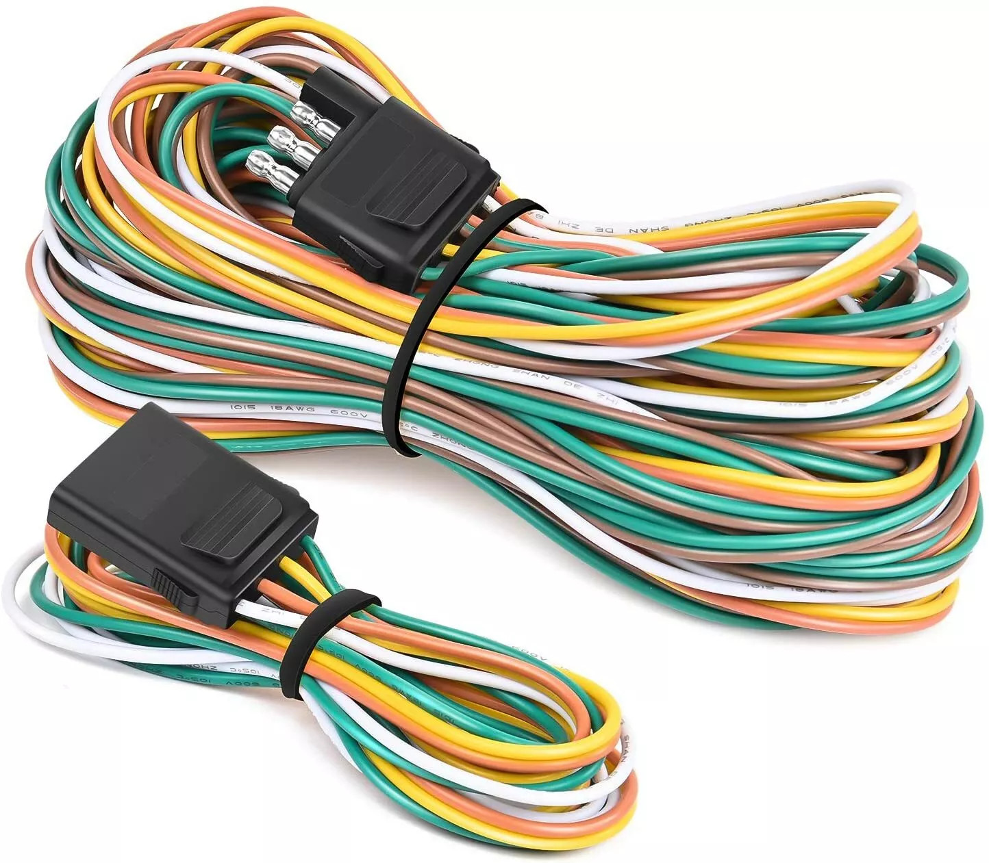 25\' 4-Pin Trailer Light Plug Wiring Harness Extension 18 AWG Flat Wire Connector