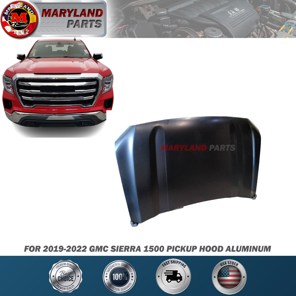 For 2019-2022 GMC Sierra 1500 Pickup Hood Aluminum