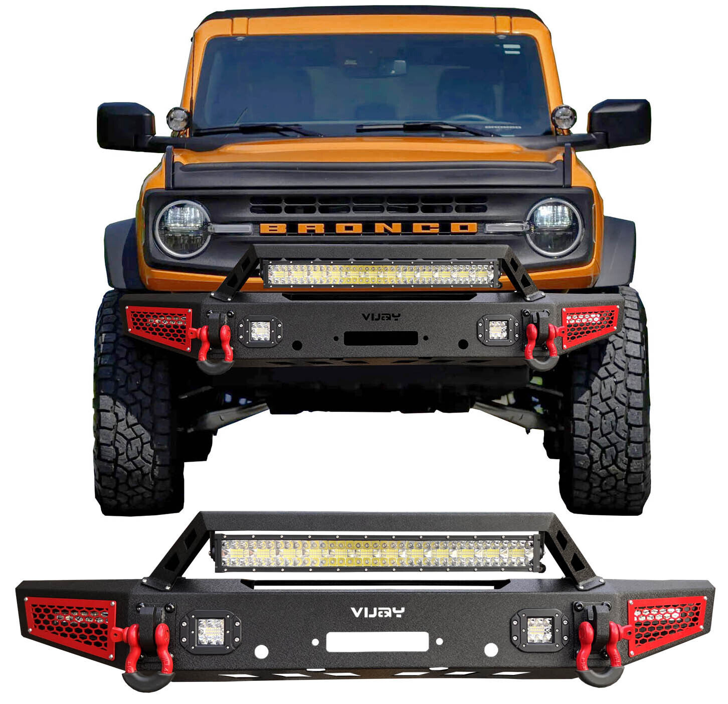 Vijay Fits For 2021-2024 Ford Bronco Front Bumper With LED Lights