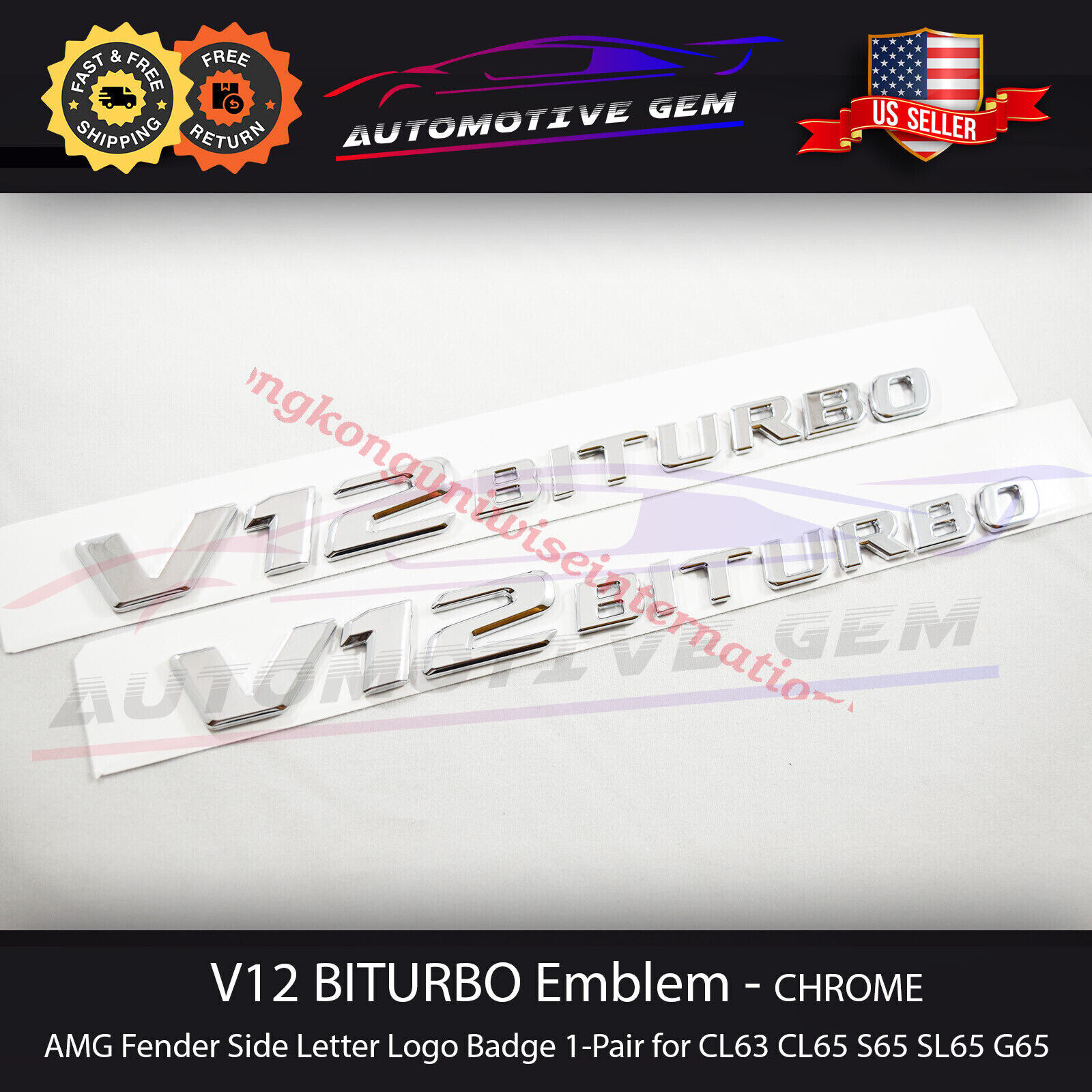 V12 BITURBO Fender AMG Emblem Chrome Logo Badge Mercedes OEM CL65 S63 S65 G65