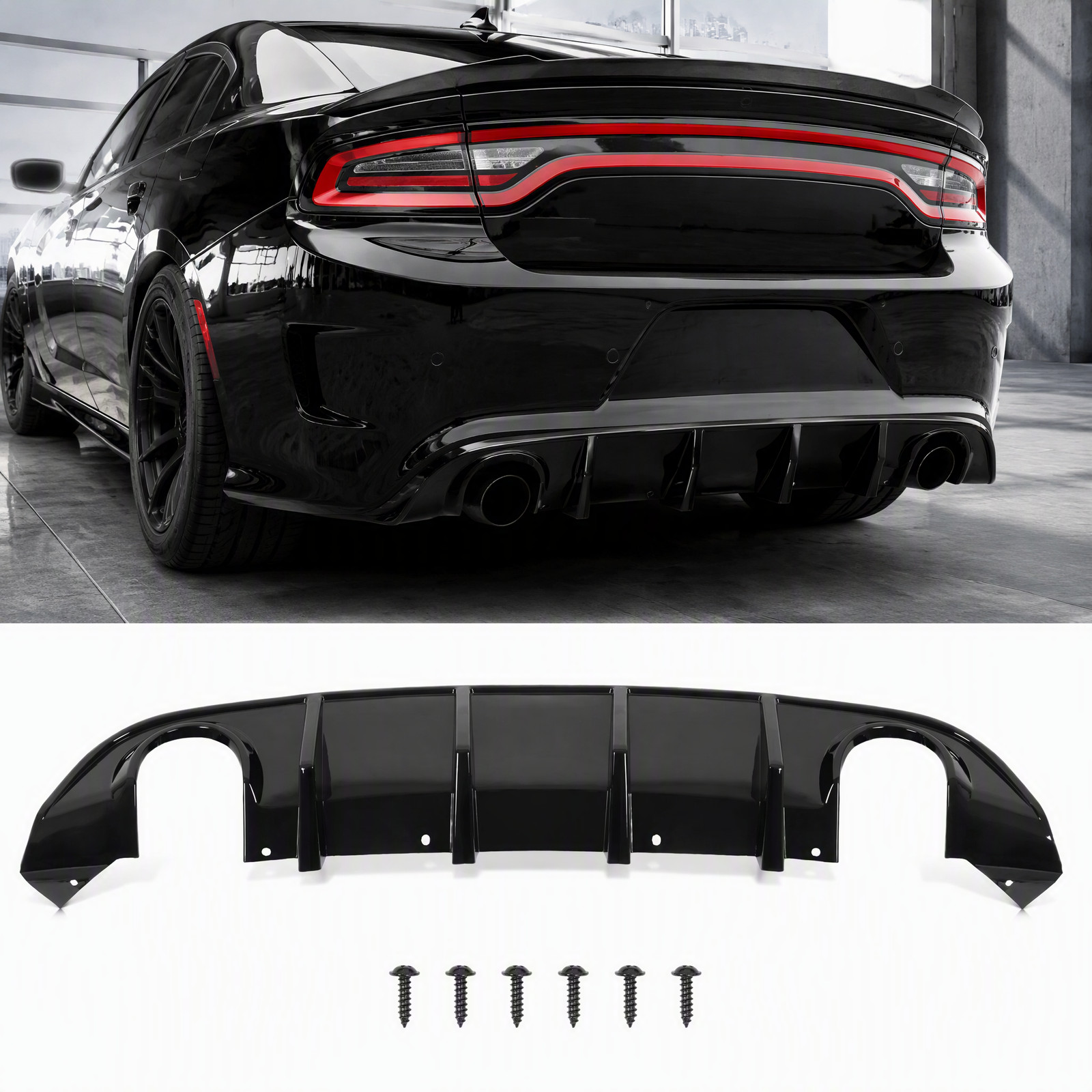 Rear Bumper Gloss Black Diffuser Lip PP Valance For 2015-2023 Dodge Charger SRT