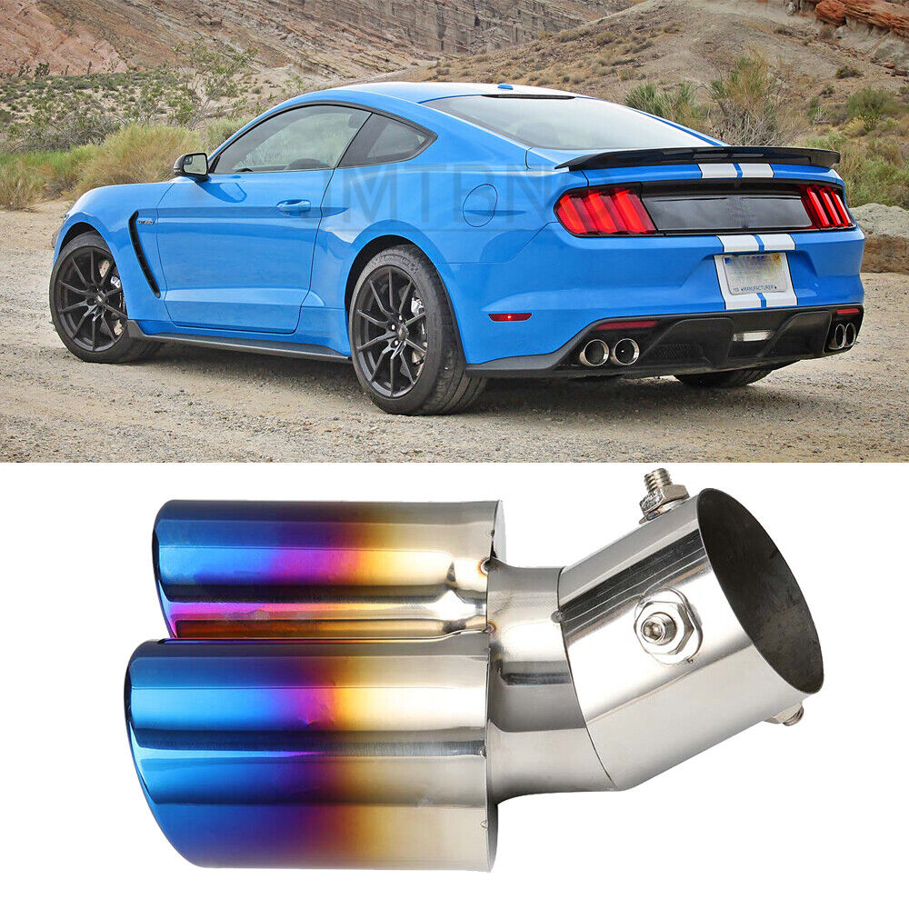 For Ford Mustang Shelby GT350 Curved Rear Exhaust Pipe Tail Muffler Dual Tips