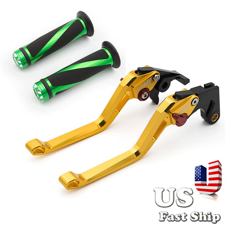 FXCNC 3D Long Rhombus Brake Clutch Levers w/Green Hand Grips Fit YZF R25 2015