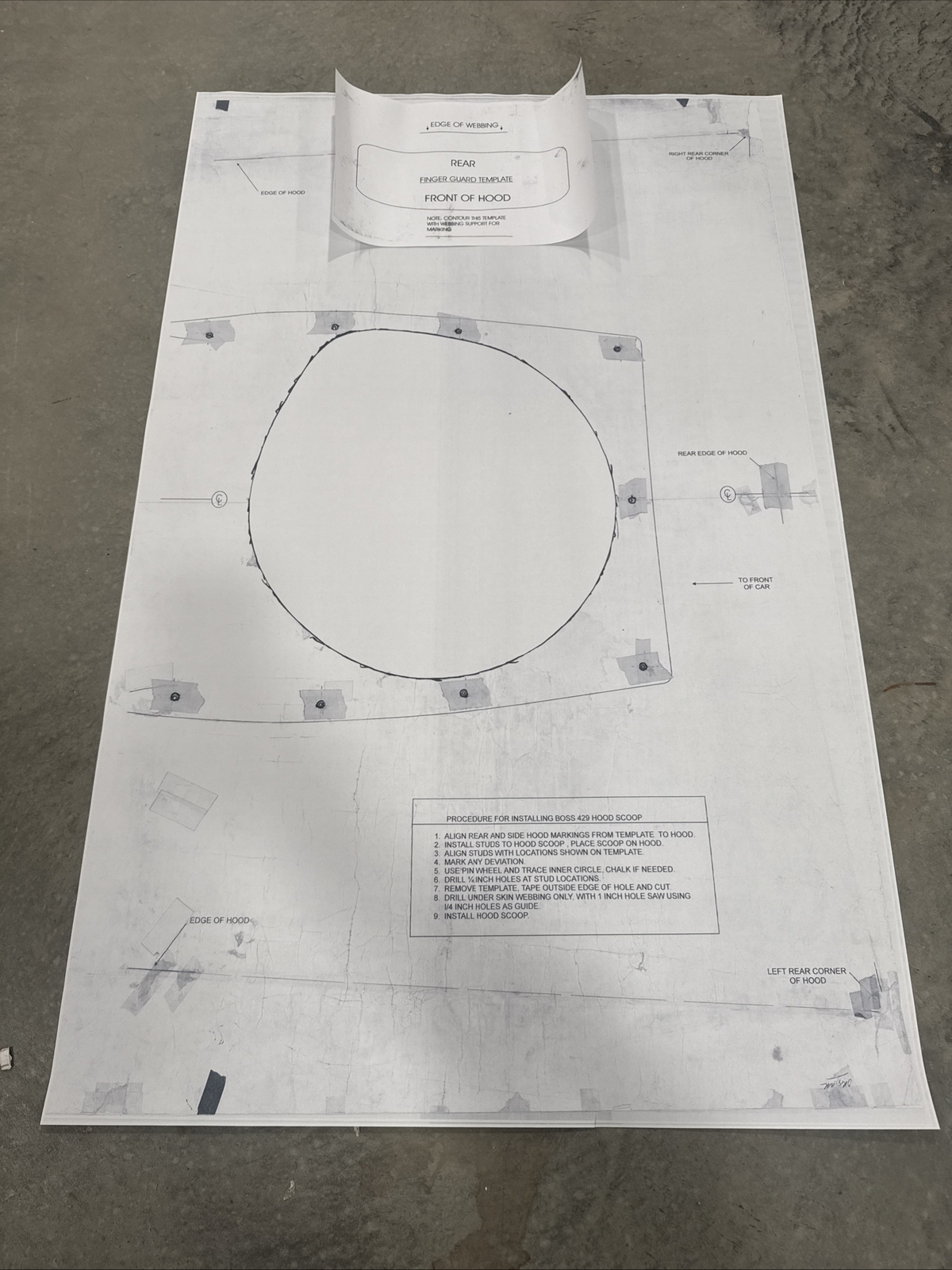 New 1969 1970 Ford Boss 429 Mustang Hood Scoop And Finger Guard Cutout Template New 1969 1970 Ford Boss 429 Mustang Hood Scoop And Finger Guard Cutout Template