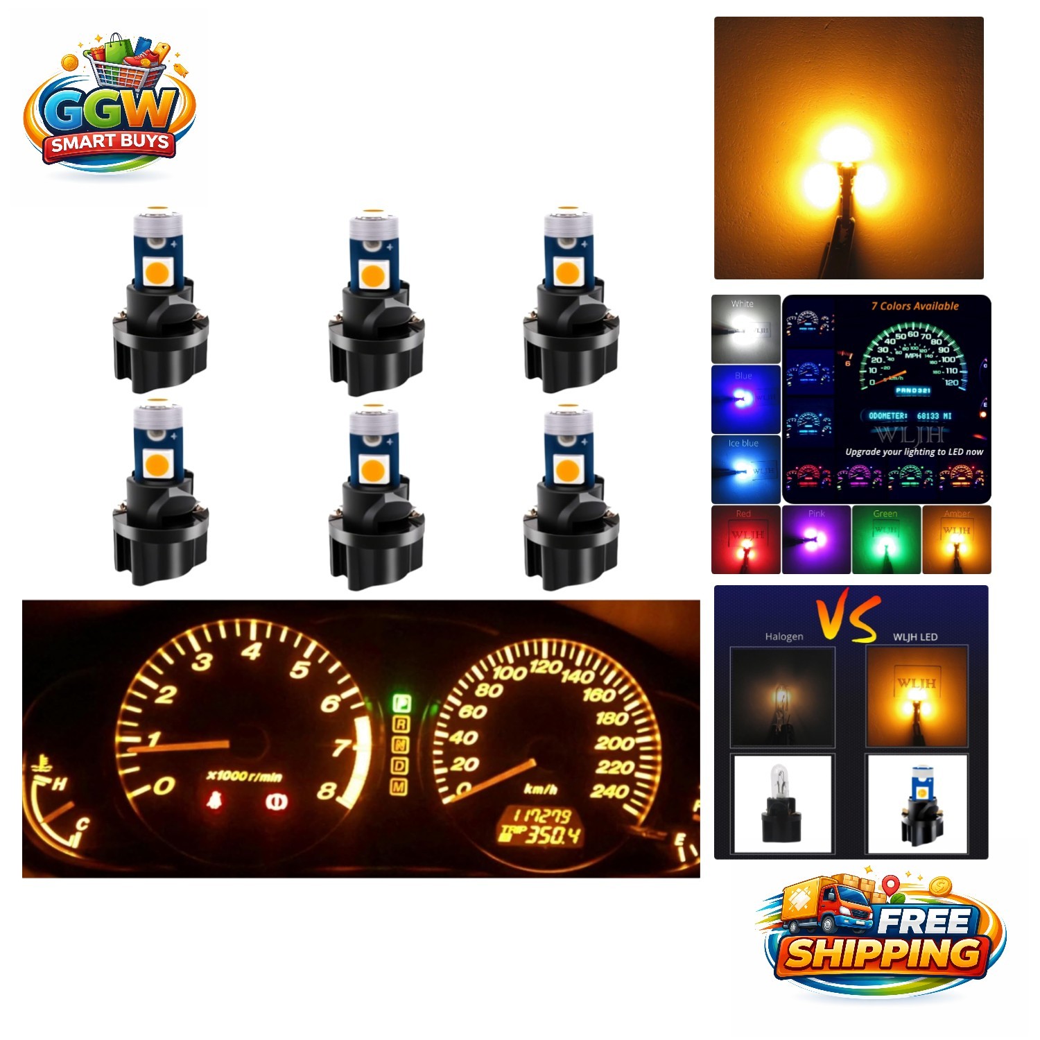 Durable Yellow T5 LED Bulbs 6-Pack - Long-lasting Bright Interior Lights
