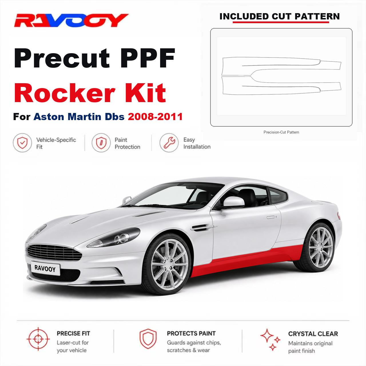 Precut PPF Rocker Panel Kit Clear Bra 8.5mil TPU For 2008-2011 Aston Martin Dbs
