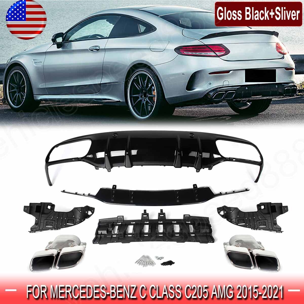 For 2015-2021 Mercedes C205 Coupe Rear Diffuser W/ Chrome Exhaust Tips C63 Style
