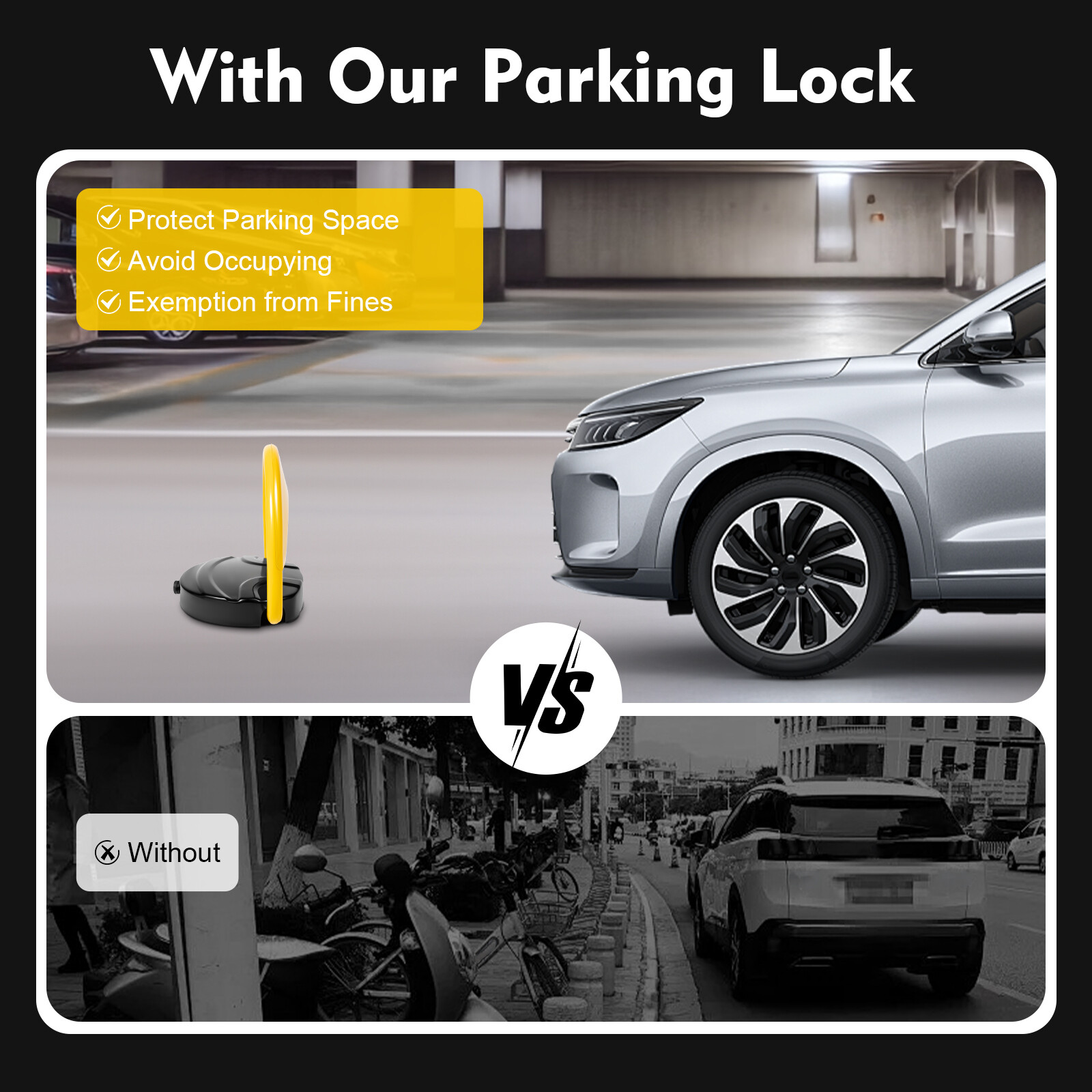 Outdoor Foldable Car Parking Lock Barrier Alarm Function with 2 Remote Controls