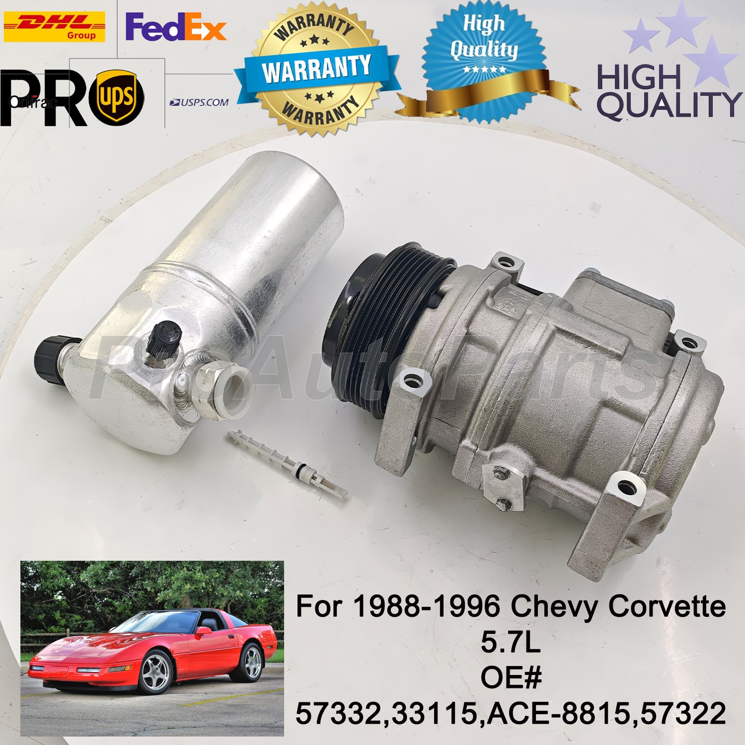 For 1988-1996 Chevy Corvette 5.7L A/C Compressor Kit 57332 33115 ACE-8815 57322