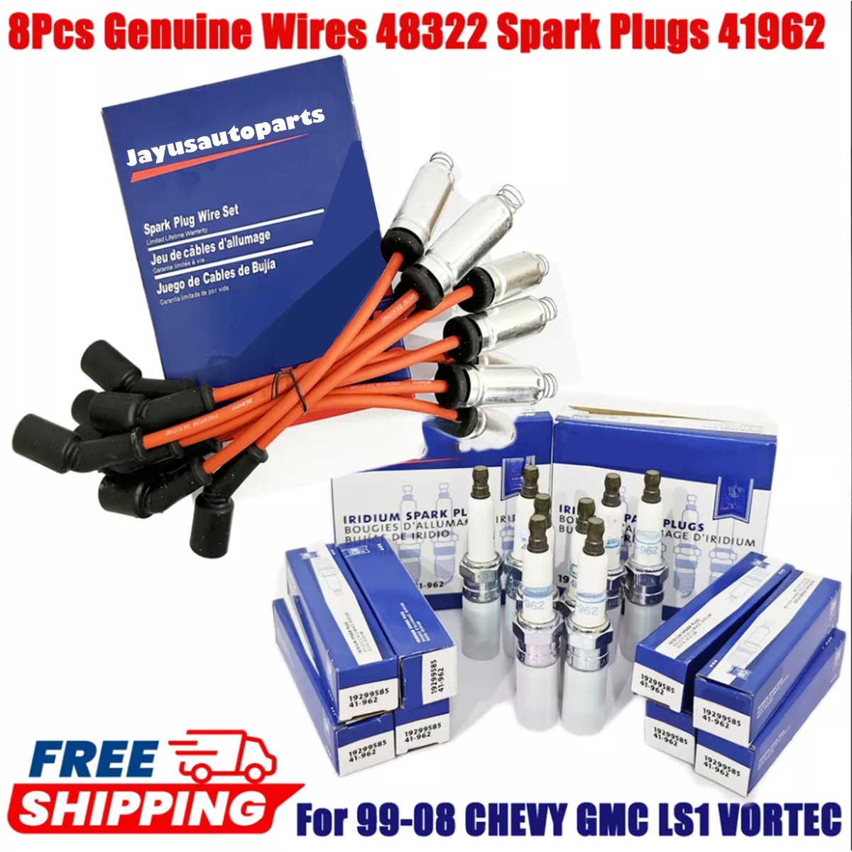High Performance 8x Spark Plugs and 8x Wires Set for Chevy GMC 4.8L 5.3L 6.0L V8