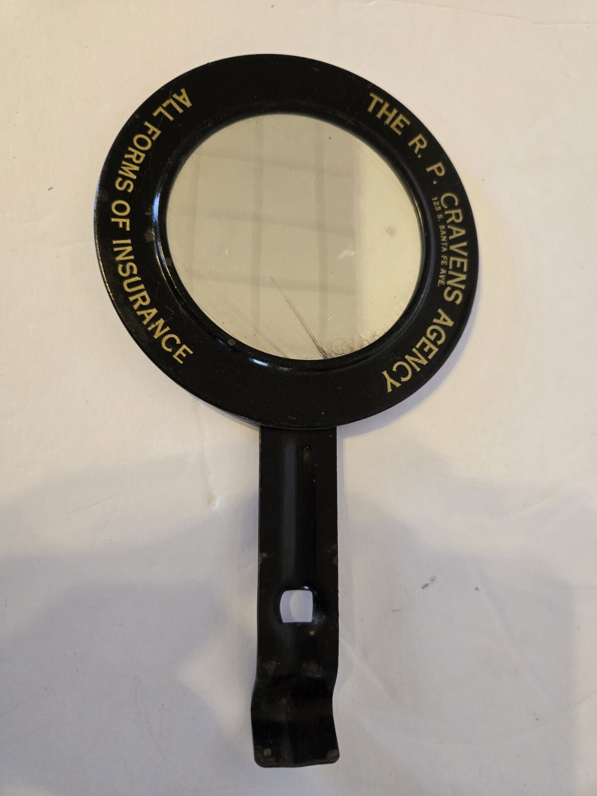 Vintage 40s Car Truck License Tag Topper CRAVEN INSURANCE Co ADVERTISING MIRROR 