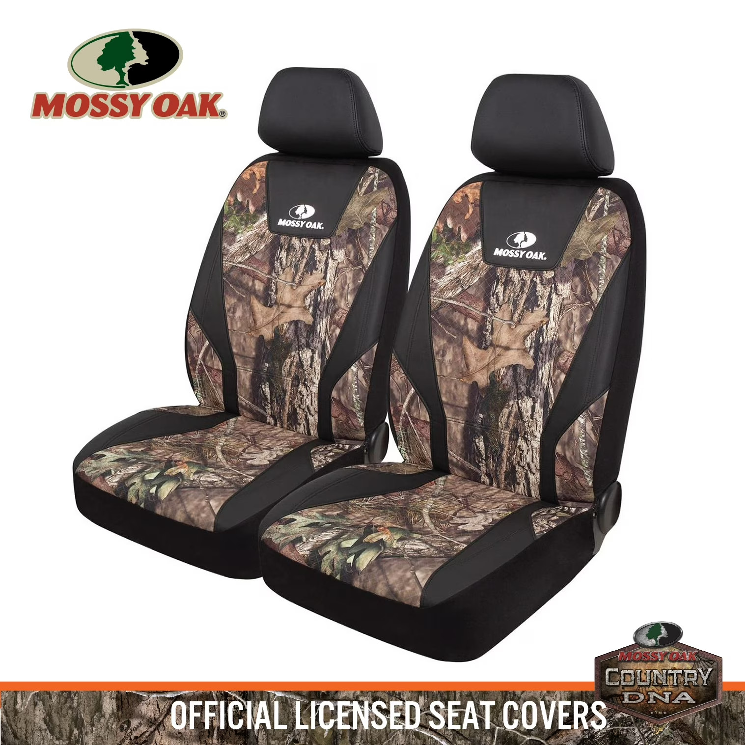 Mossy Oak 2PC Low Back Car Seat Covers Leather Black, Camouflage, Universal Fit