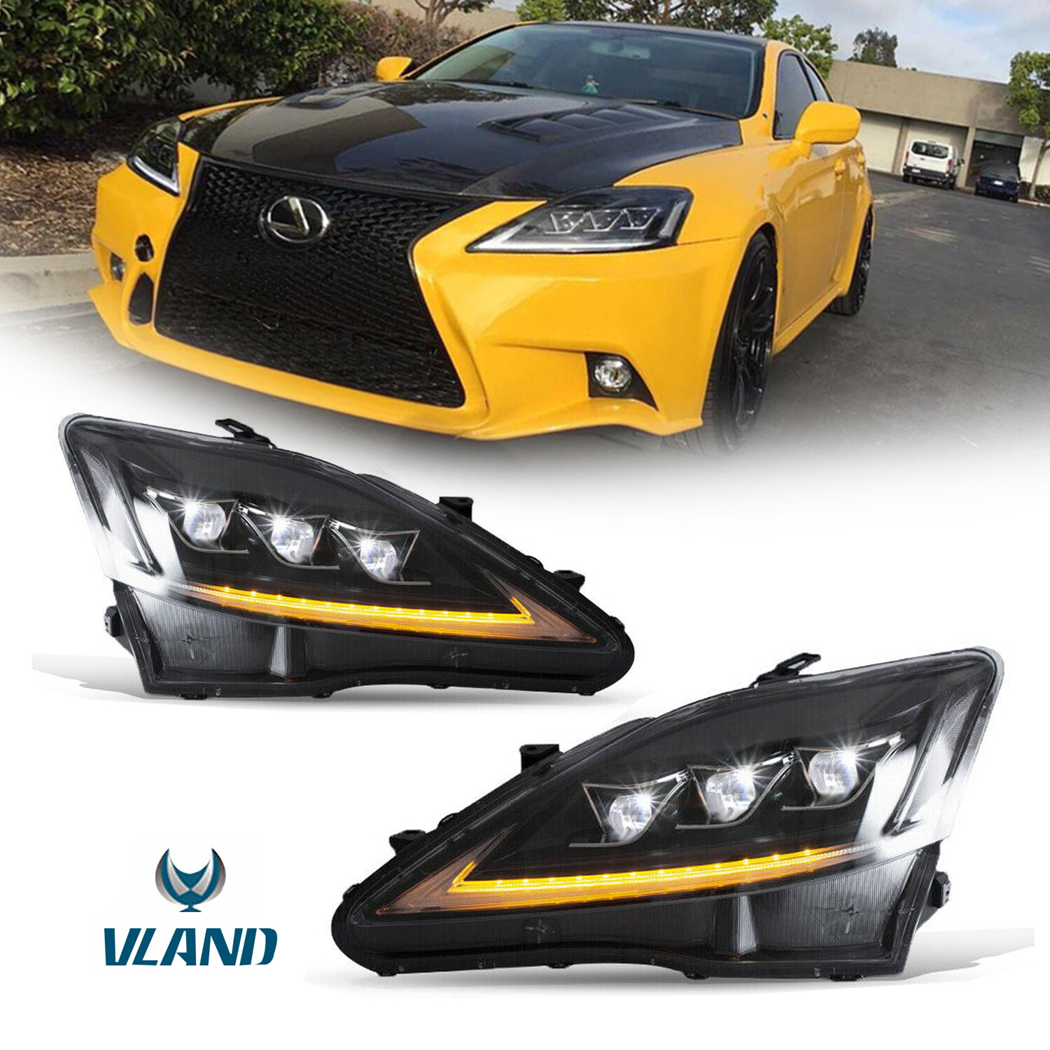 2pcs Full LED Projector Headlight for 2006-12 Lexus IS 250 IS 350 ISF VLAND NEW