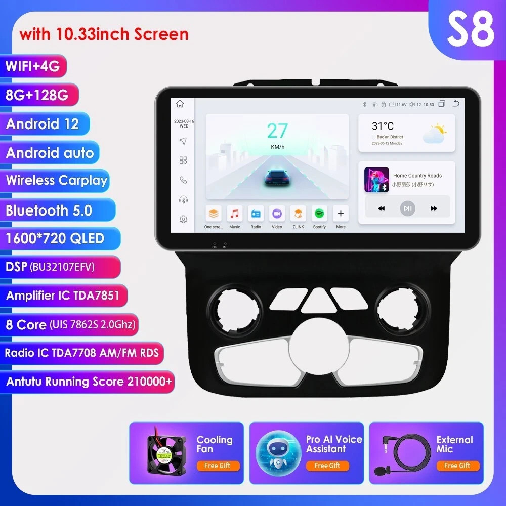 10.33'' Android GPS Carplay 8+128G Car Stereo Radio For Dodge Ram 1500 2500 3500