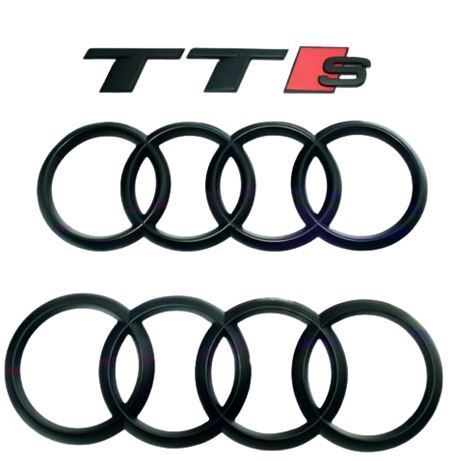 Audi TTS Emblems Rings Hood Bonnet Boot Trunk Rear Badges Matte Black  2016+