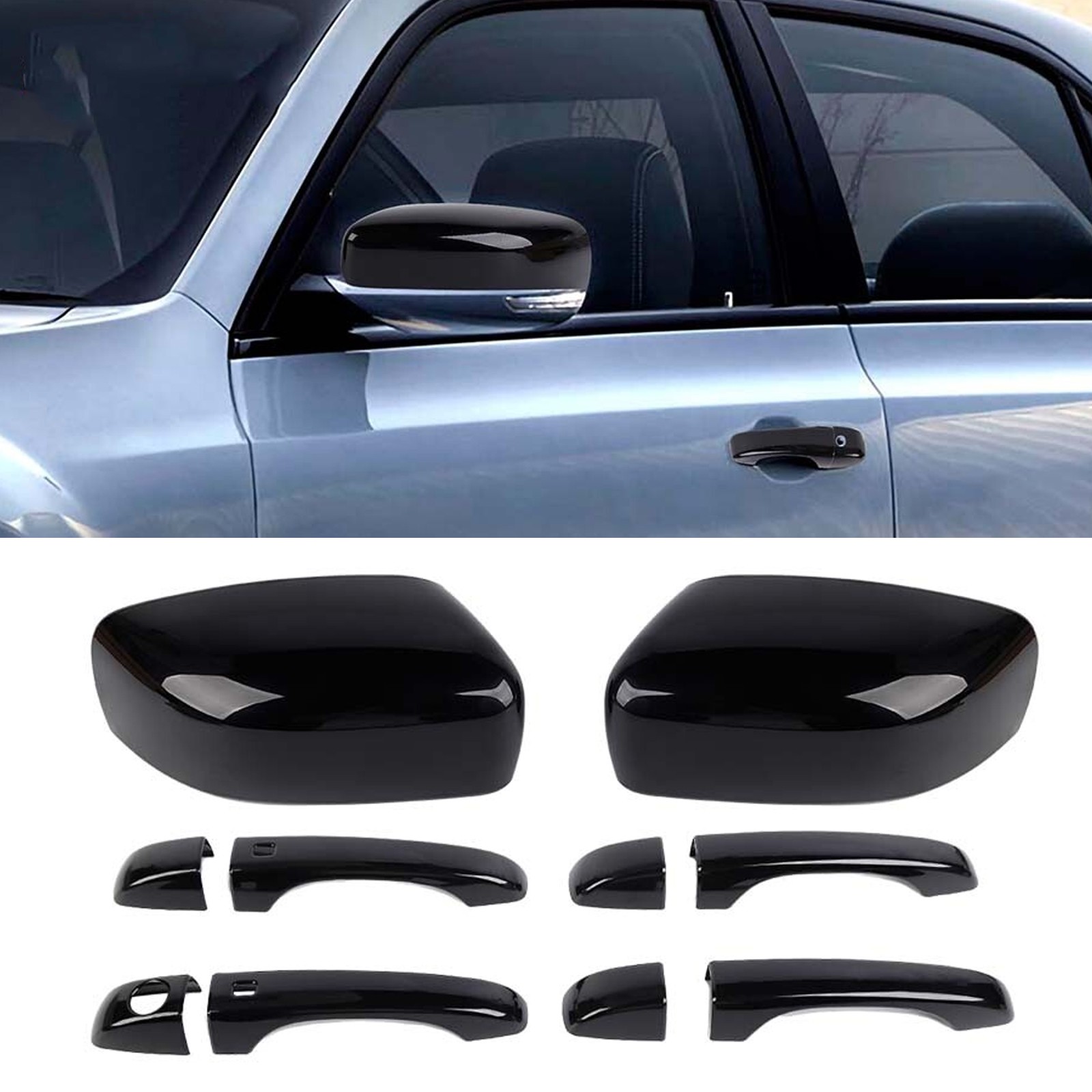 Gloss Black Side 4 Door Handle and Mirror Cover For 2010-2023 Chrysler 300 300C
