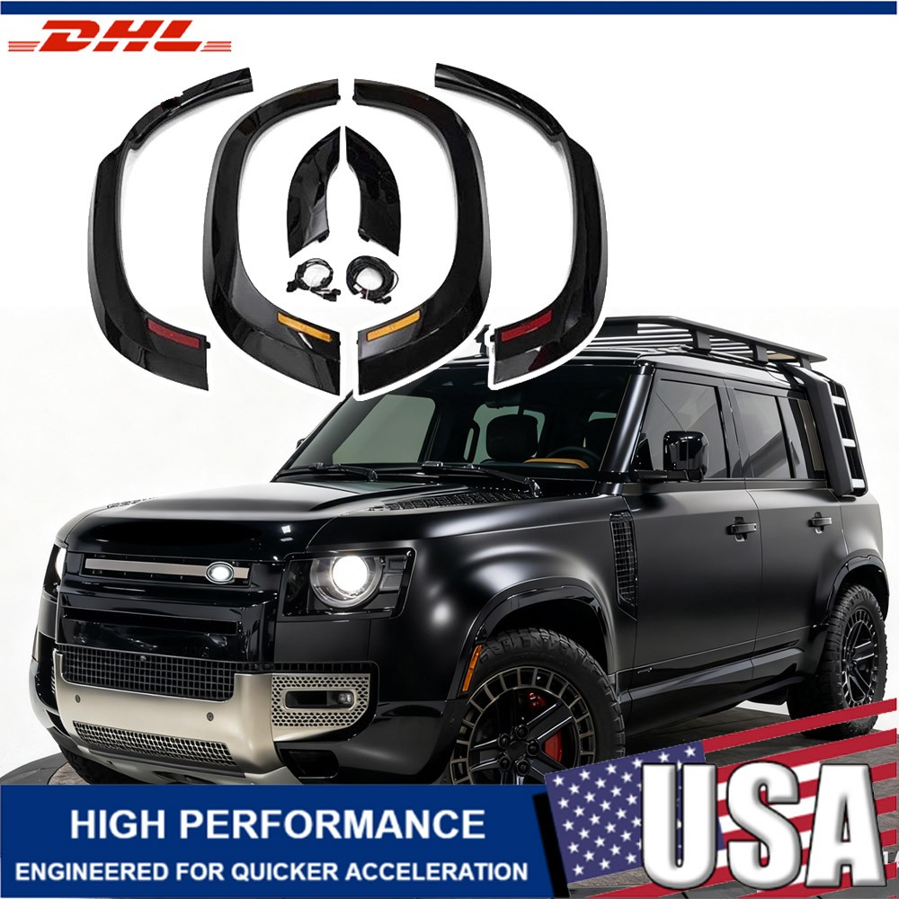 6x Gloss Black Fender Flare Trim Arch w/ Light For 2020+ Land Rover Defender 110