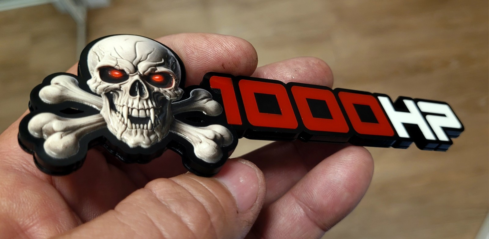 1000HP 3D TEXTURED  Skull Fender Exterior Engine Badge  Acrylic Decal Truck X1