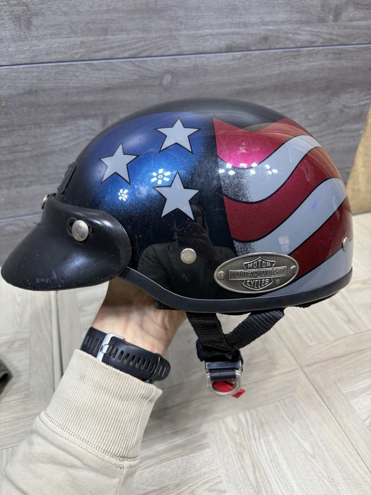Harley Davidson AGV Half Helmet American Flag Sz Medium Italy Made VTG Riding Harley Davidson AGV Half Helmet American Flag Sz Medium Italy Made VTG Riding