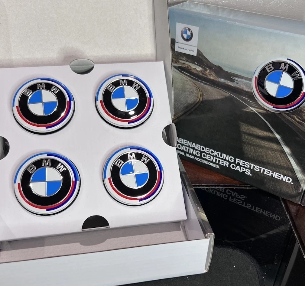 Bmw 68mm 50th anniversary floating wheel caps set of 4 36122455268