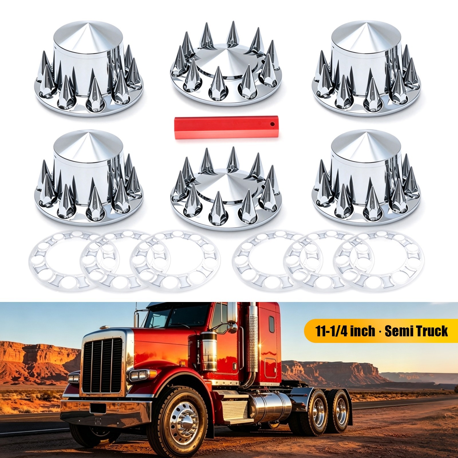 Spiked Axle Covers 33mm Chrome Semi Truck Hub Cap Set 2 4 6 Pc Front Rear Kit
