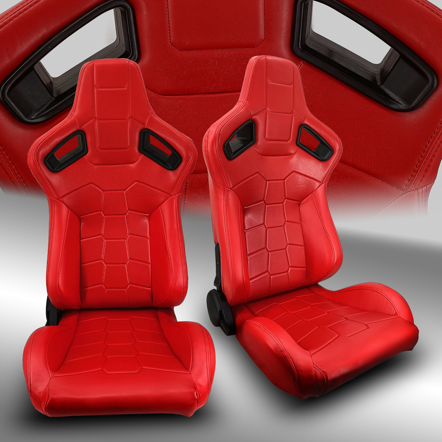 2 x Reclinable Red PVC Leather Left/Right Sport Racing Seats Pair 2 x Reclinable Red PVC Leather Left/Right Sport Racing Seats Pair