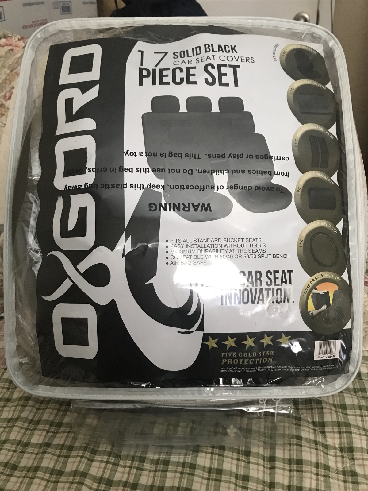 OxGord 17 Piece Set Car Seat Covers Solid Black Universal Fit for Cars Truck SUV