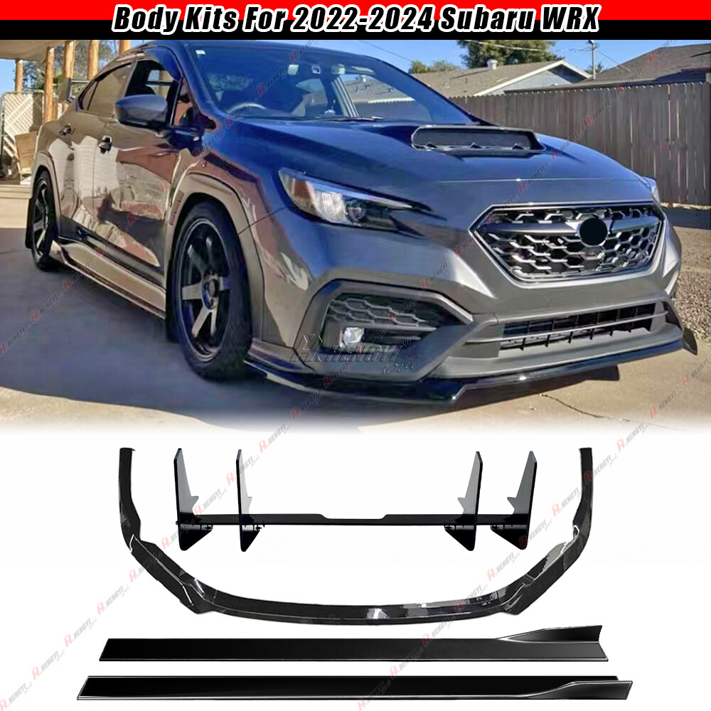 For 22-26 Subaru WRX ST-Style Gloss Black Front Lip+Side Skirts+Rear Diffuser