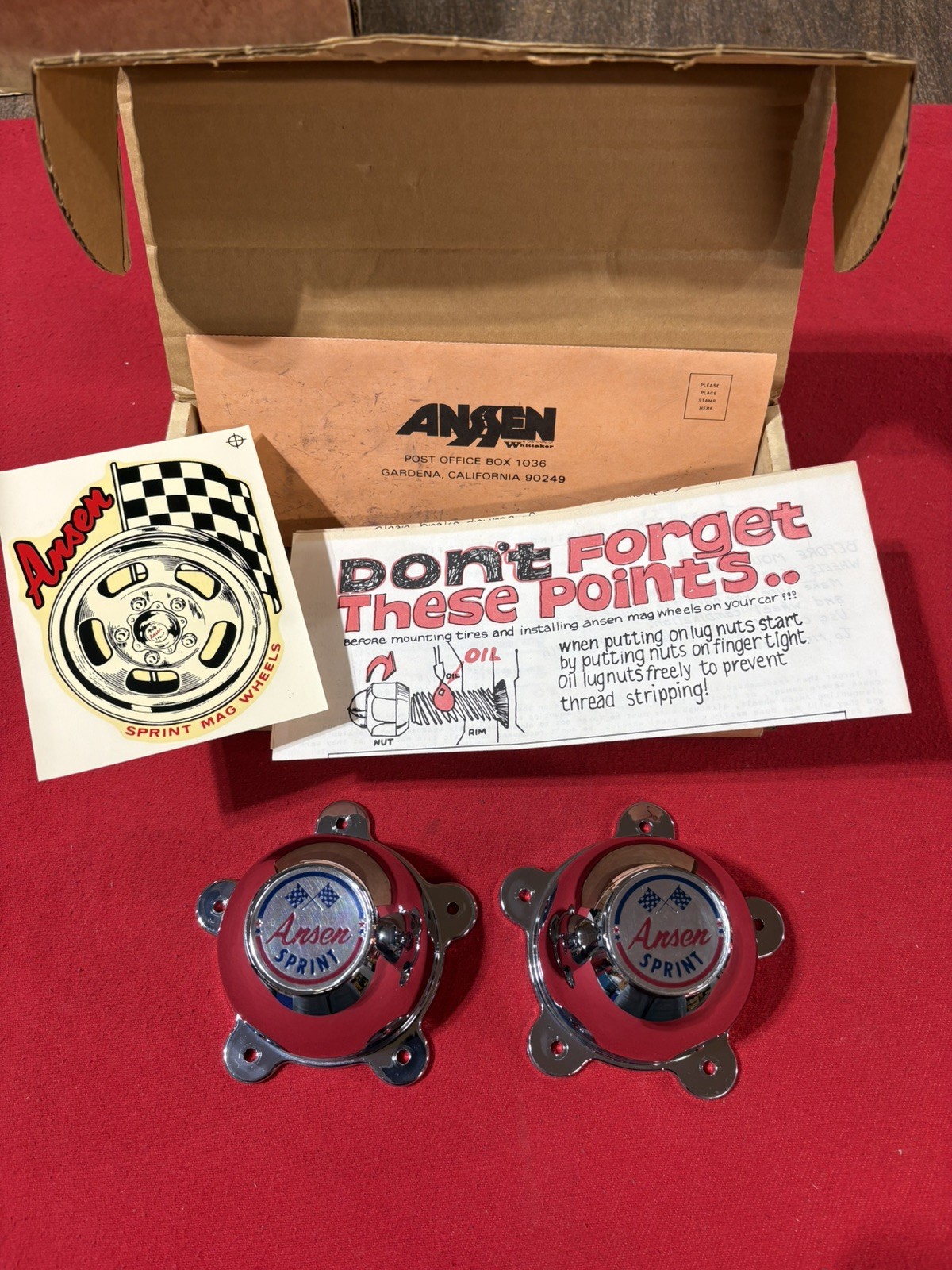 Vintage Early Pair Of (2) Ansen Sprint Center Caps 5 Ear NOS Day 2