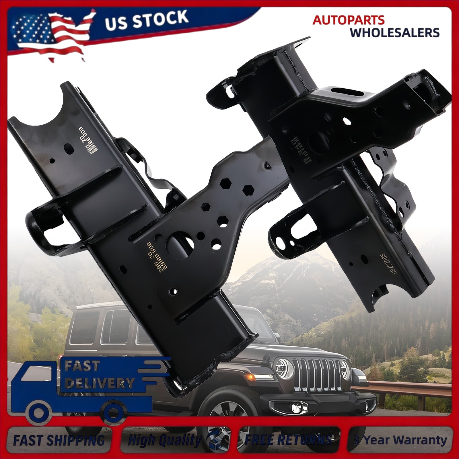 Front Left+Right Frame Horn Rail For 2018-2025 Jeep Wrangler Gladiator JL/JT
