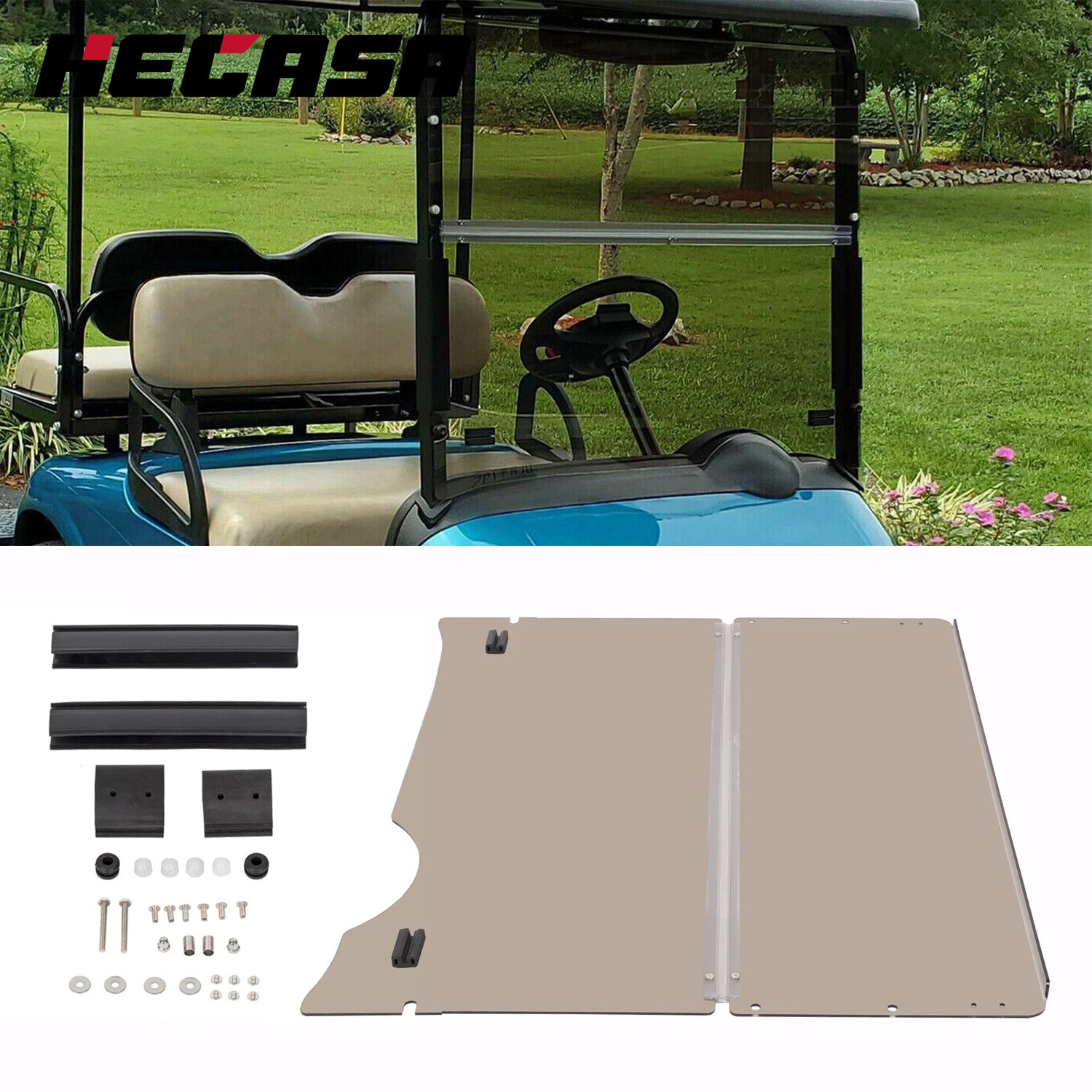 For EZGO RXV Golf Cart 2008-Up Smoke Tinted Windshield Folding Style New In Box
