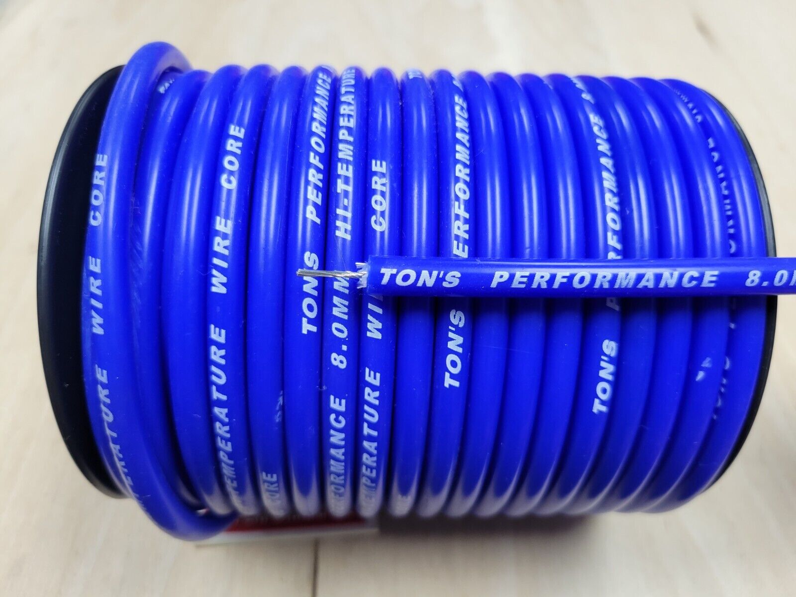 Ton's 8mm Blue silicone SOLID WIRE CORE SPARK PLUG WIRE by the foot 0 ohms/ft