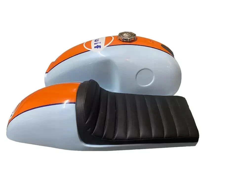Benelli Mojave Cafe Racer Light White & Orange Steel Petrol Tank +Seat | Fit For