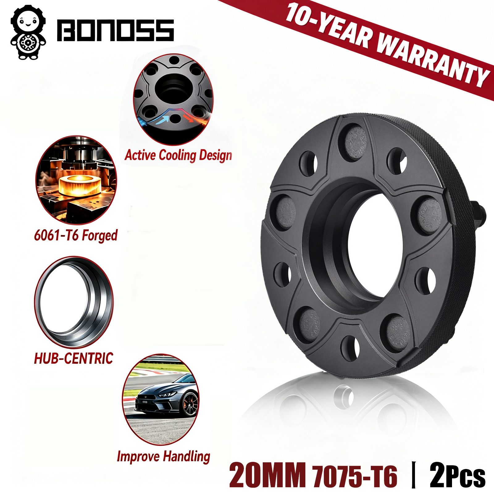 BONOSS 7075T6 20mm HubCentric Wheel Spacers 5x115 2pc for Dodge Charger Widebody