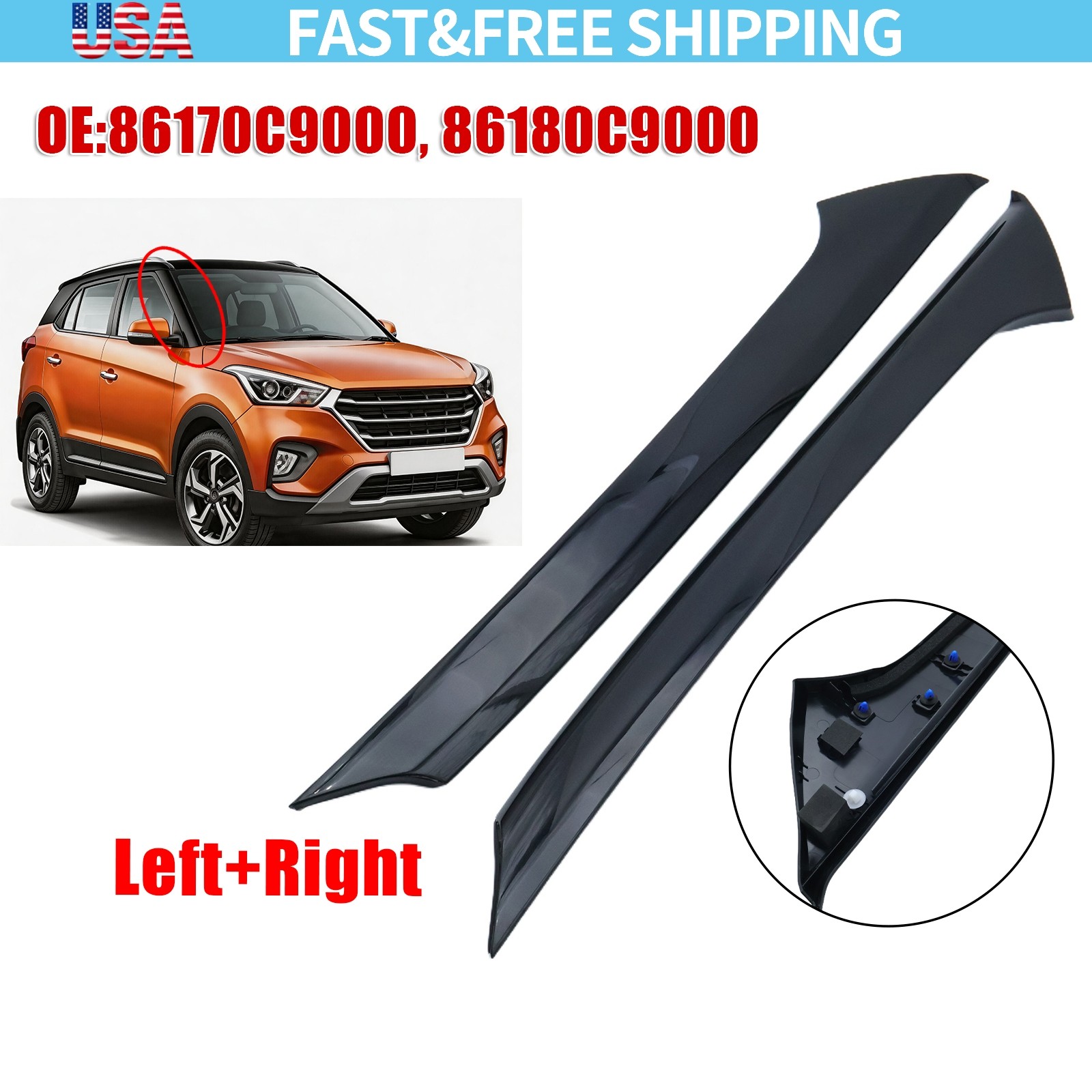 Fits Hyundai IX25 Creta 2015-2019 Front Windshield Pillar Trim Left Right 1Side