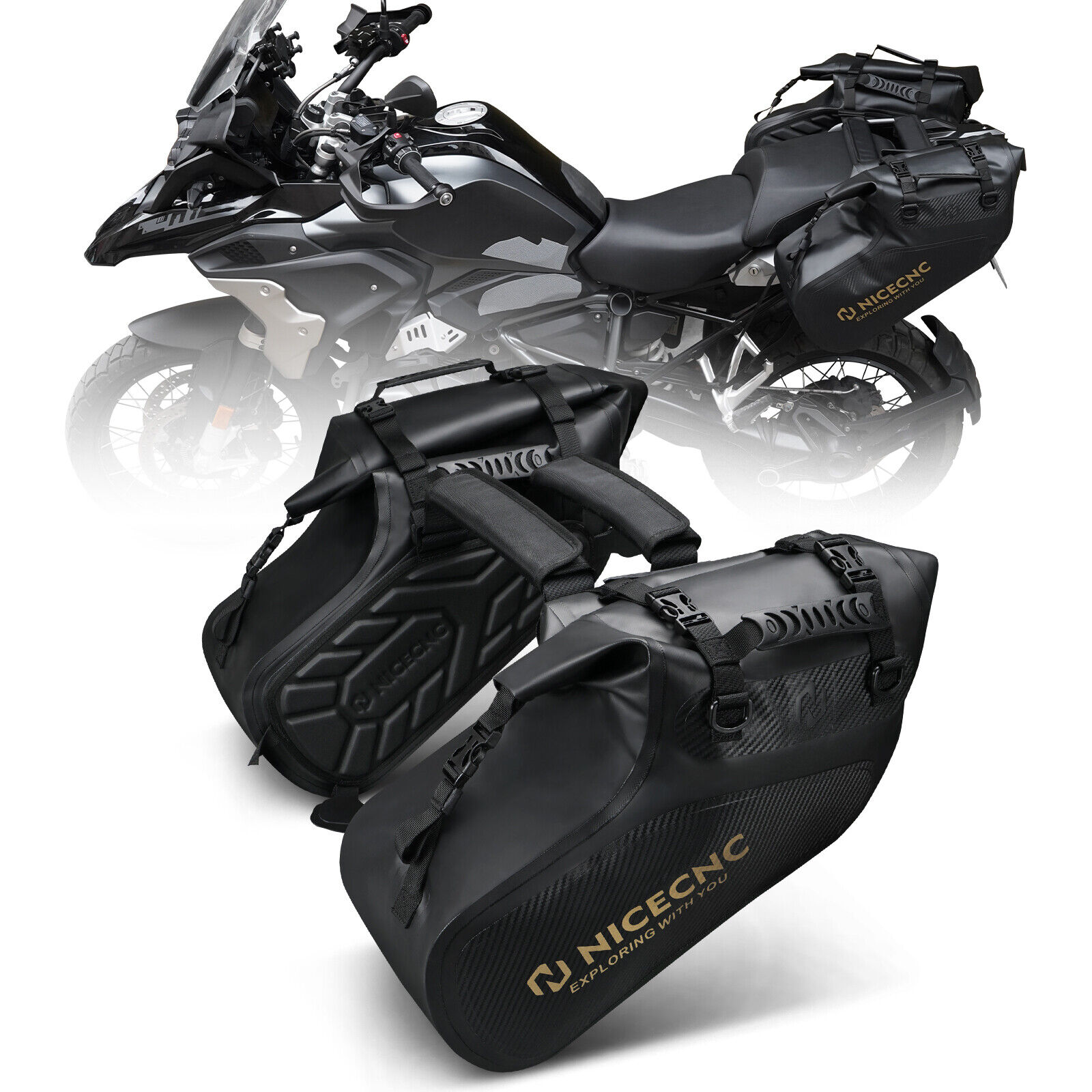 28L Pair Enduro Dual Sport Motorcycle Saddlebags Rear Side Bags Black Waterproof
