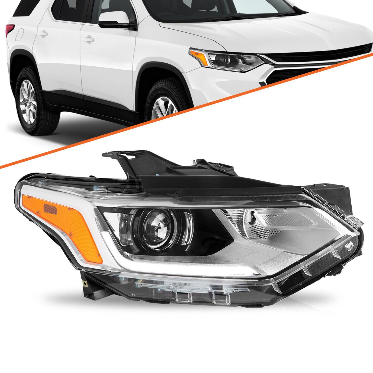 for 2018-2021 Chevy Traverse Chrome Xenon Passenger Side Headlight w/ LED DRL