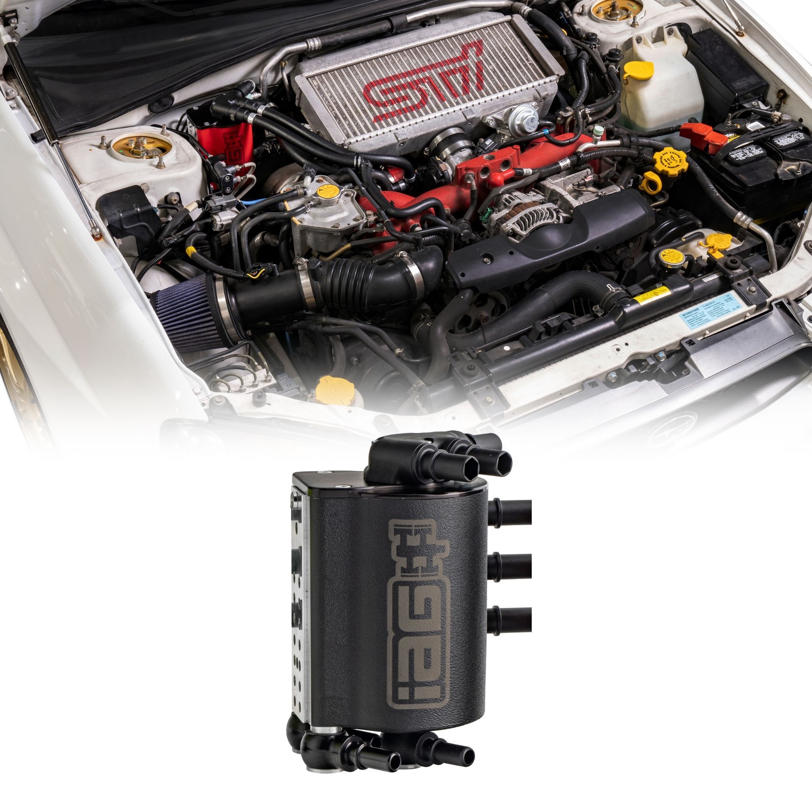 IAG Performance Air Oil Separator AOS for Subaru WRX 2008-14 STi 08-21 - Black