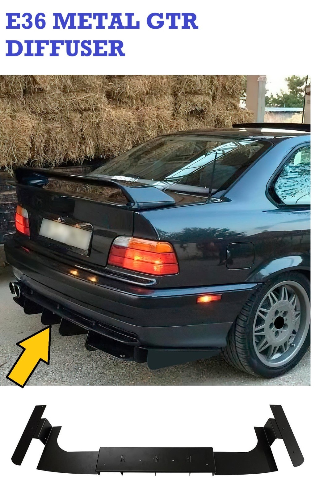 Metal GTR Rear Diffuser M-Technic 1990-1999 For 3 Series E36 Sedan Coupe Cabrio