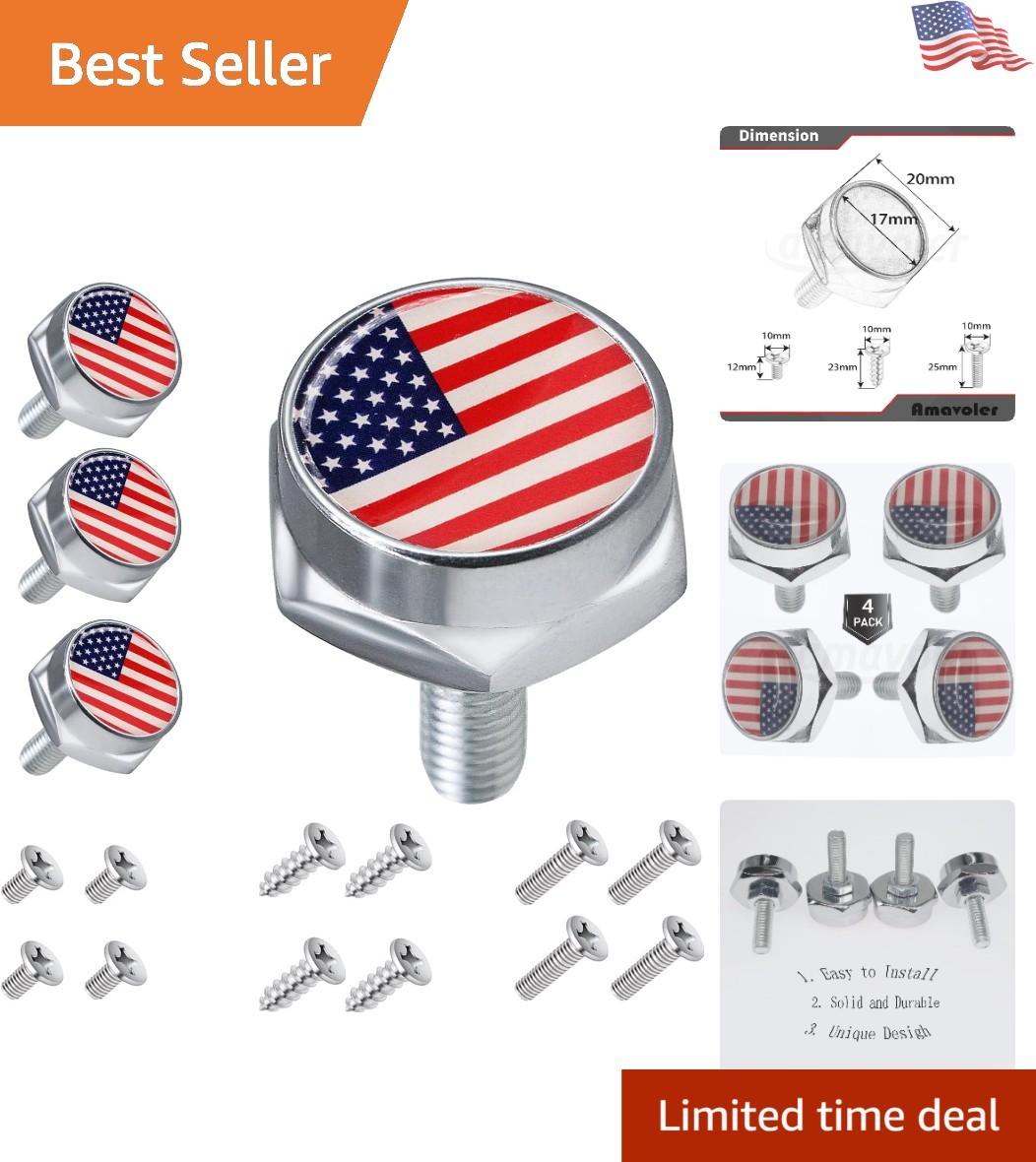 Alloy Steel License Plate Screws - Durable 4 PCS Kit with Covers in Red Flag