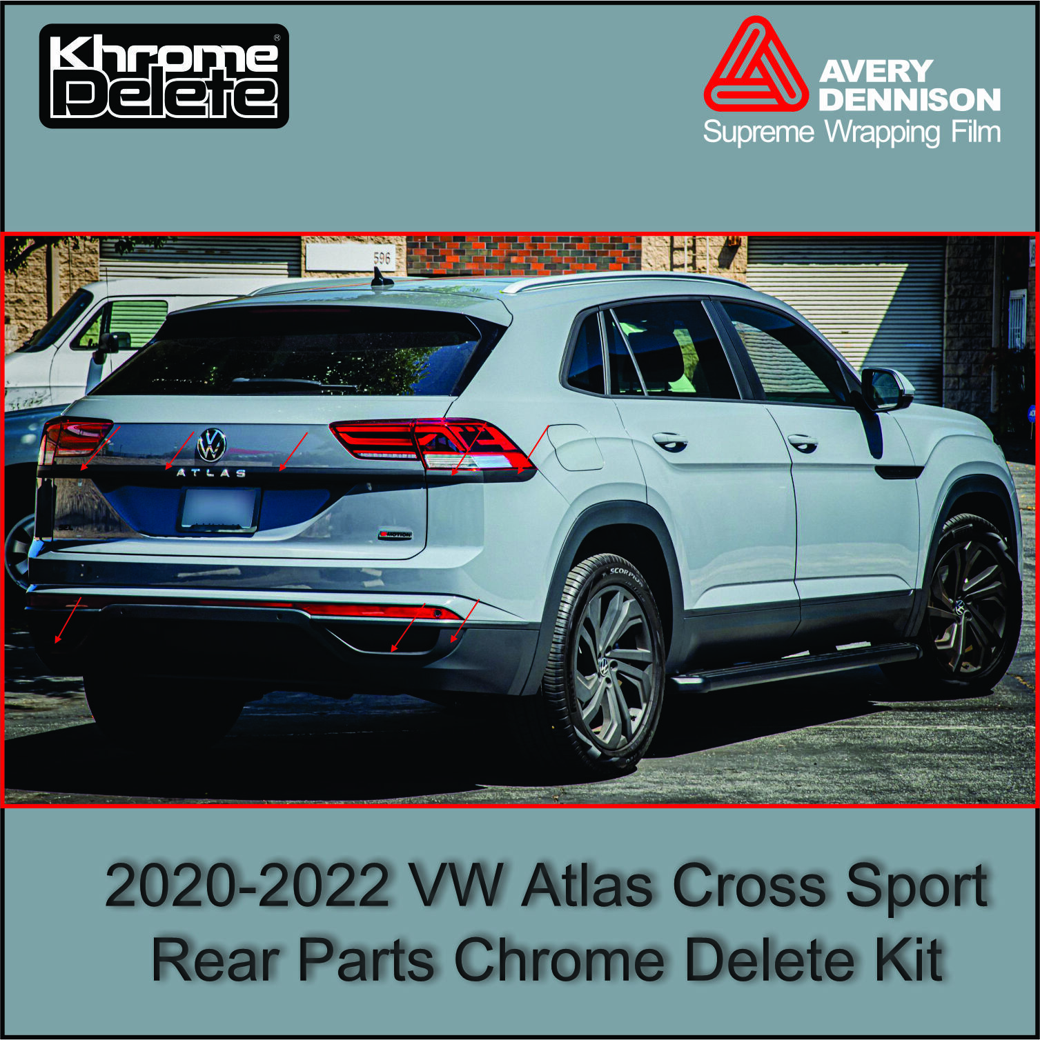 Glossy Black Chrome Delete Overlay for 2020-2022 VW Atlas Cross Sport Rear Trim