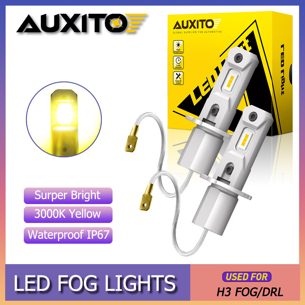 PAir AUXITO 2000LM H3 LED Fog Light Bulb Conversion Super Bright Golden Yellow