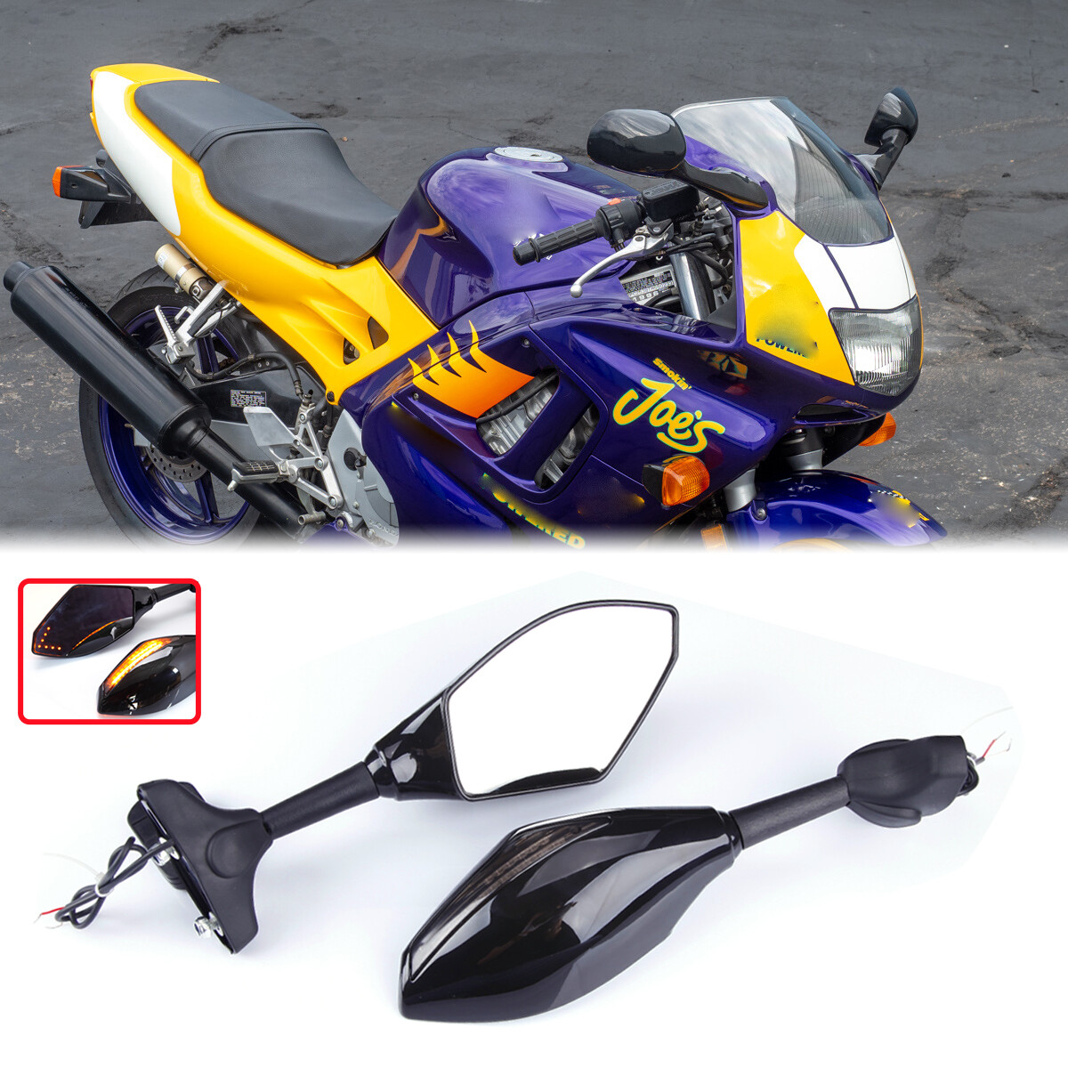 For Honda 1995-1998 CBR600 F3 Pair Side Mirrors w/ LED Turn Signals Smoke Lens